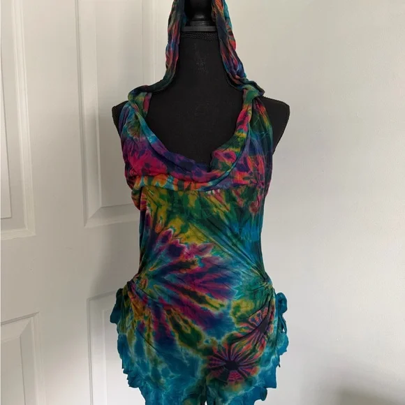 Sexy women Vibrant Tie-Dye Sleeveless Romper - Picture 5 of 5